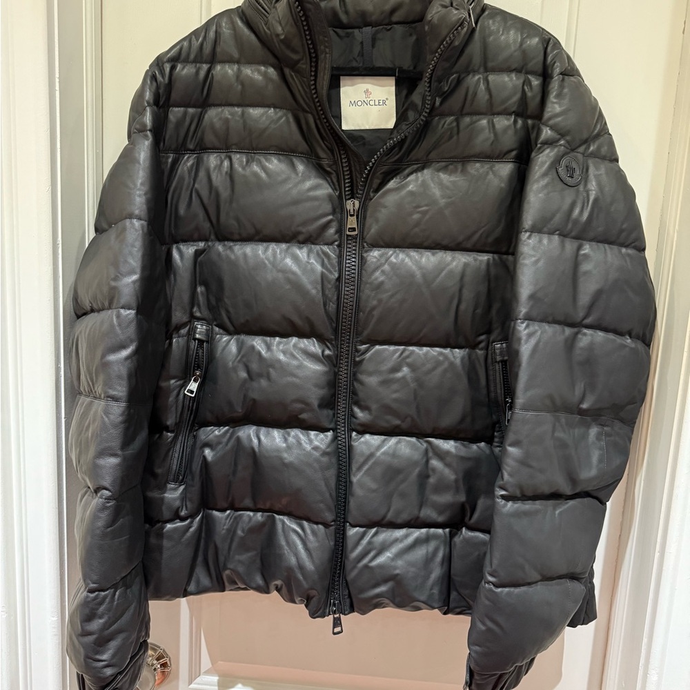Moncler Leather Black Puffer Jacket